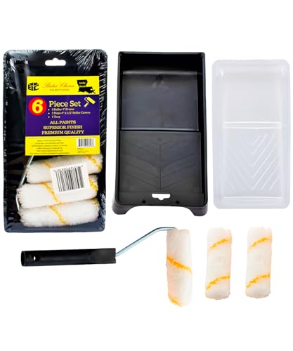 Bates- Paint Tray Set, Paint Roller Kit, 6 pcs, 4 Inch Roller Set, Small Paint Roller Brush for House Painting Supplies - style: Microfiber 4", 6 pcs