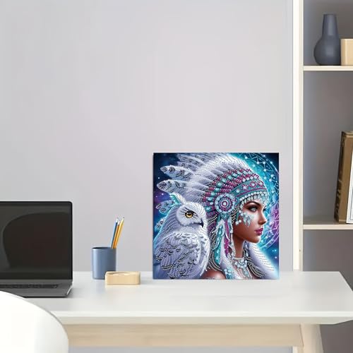 KUFWKEY Native Woman DIY 5D Partial Diamond Painting Kit for Beginners, Owl Diamond Art Kits for Adults,Special Shaped Crystal Sparkling Diamond Art, Frameless Diamond Mosaic Gem Art,12X12 inch - color: LW010