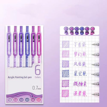 6 Colors 0.7mm Fine Pointed Acrylic Gel Pen Set,Monet Purple | Fit for Drawing Creation, Daily Painting, Coloring, Card Making, Journaling - color: Purple