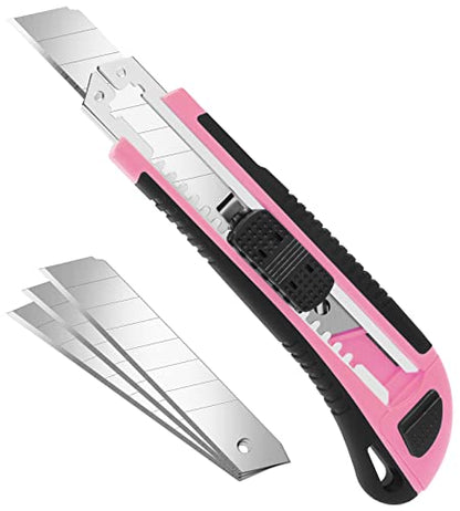 1Pack Box Cutter Retractable, Snap Off Utility Knife, Razor Knife - color: Pink/Black