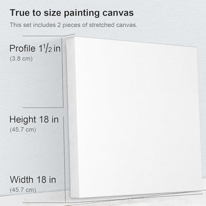 PHOENIX 18x18 Inch 2 Pack Gallery Canvas - 1.5 in Thick Large Square Canvases for Painting - Deep Edge 100% Cotton 11 Oz. Gesso Primed White Blank Professional Canvas Oil & Acrylic Paints - size: 18"x18", style: Gallery