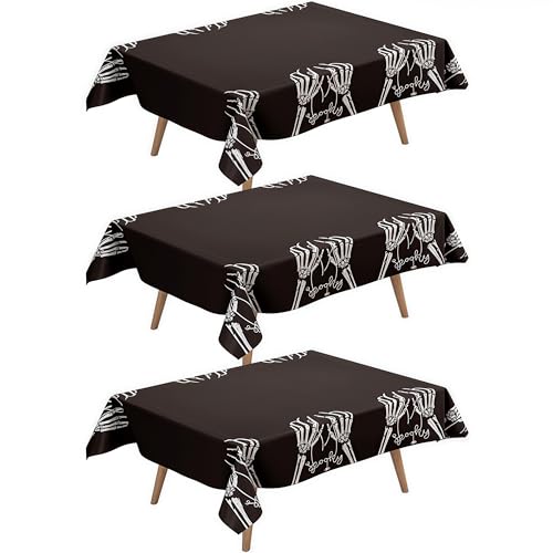 Halloween Skeleton Hand Tablecloth, Black and White, Waterproof Plastic, 54x72 Inch, Spill-Proof Table Cover, Gothic Party Decor, 3 Pack - color: Halloween@human Hand