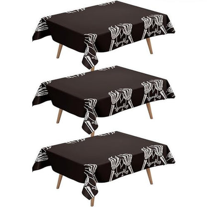 Halloween Skeleton Hand Tablecloth, Black and White, Waterproof Plastic, 54x72 Inch, Spill-Proof Table Cover, Gothic Party Decor, 3 Pack - color: Halloween@human Hand