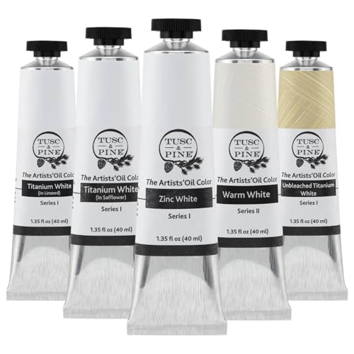 Tusc & Pine Artist Oil Paint - 40 ml Set of 5 - Modern White - Non-Yellowing, Rich & Creamy Consistency, Maximum Pigment Load, Small Batch Milled Oil Paints Developed for Professional Artists - color: Modern White, size: 6.75 Fl Oz (Pack of 1)