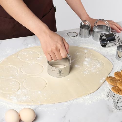 6 Pcs Large Cookie Cutters, Round Biscuit Cutter Set with Handle | (2-3.9 Inch) Dishwasher-Safe, Comfortable Grip, Professional Baking Dough Cutter Tools for Thick Dough, Biscuits & Fondant - size: 6 Sizes Large Round Cutters With Handles