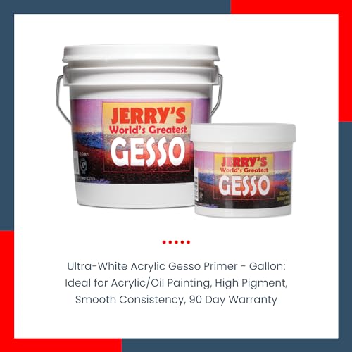 Jerry's World's Greatest Acrylic Ultra Bright White Gesso Primer - Non-Yellowing - Highly Pigmented Gesso Primer ideal for Students, Professionals, Artists - One Gallon - size: 128 Fl Oz (Pack of 1)