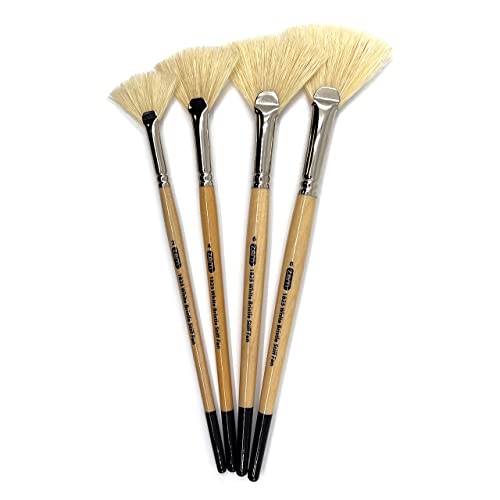 ZEM Brush White Hog Bristle Stiff Fan Brush Set Size 2,4,6,8