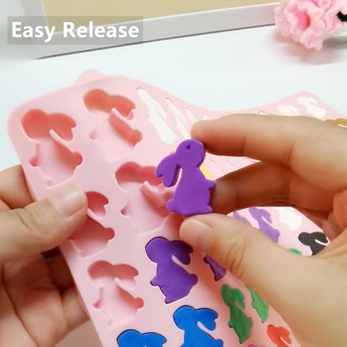 Bunny Silicone Molds for Candy Gummy Chocolate, Easter Molds, Rabbit Silicone Mold with Scraper (bunny) - color: Pink