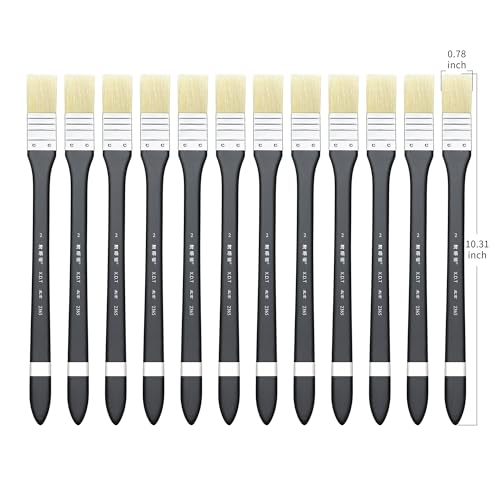 XDT#2365 Hake Artist Paint Brush 12 Piece Set #0.78in, Medium Stiff Hog Bristle Paint Brushes for Acrylic Painting, Acrylic Oil Watercolor - size: #0.78 12Pc