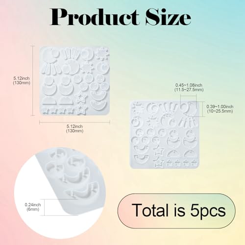 UR URLIFEHALL 5 Pcs Sun Moon Star Earring Molds DIY Dangle Earring Resin Molds Keychain Epoxy Molds with Holes for DIY Jewelry Making - color: 5pcs-130x130x6mm-mixed shape charms molds