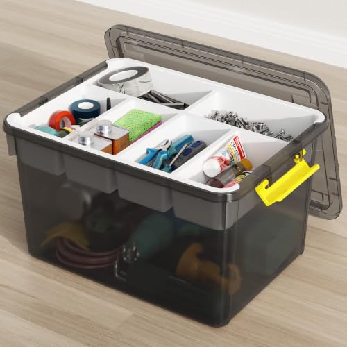 40Qt Stackable Storage Bins with Lid Tray Craft Box Organizer, 1Pack,GY - color: Clear Grey L, size: 40QT-1Pack