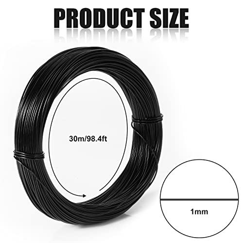 Aluminum Craft Wire, 98.4Ft/ 30m 1mm Metal Wire Armature for Crafts Flexible Bendable Aluminum Wire 18 Gauge for Jewelry Making DIY Crafts Gardening Sculpting (Black)