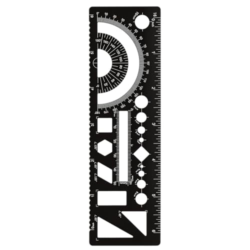 Multifunctional Geometric Ruler 15cm Geometric Drawings Stencils Rulers Aluminum Measuring Template with Protractor Straight Edge and Circle Shapes for Math Projects Black