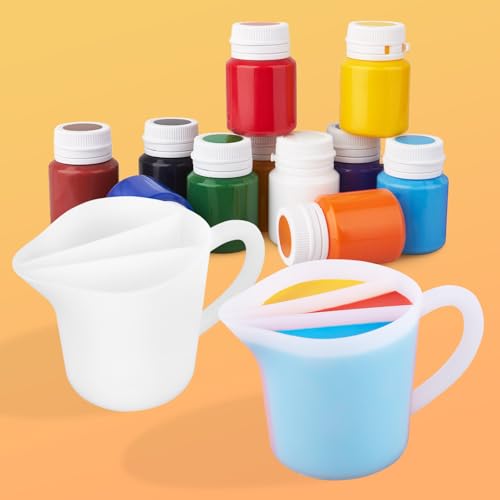 Kunyeah Split Cup with Handle 17OZ/500ML Silicone Cup for Paint Pouring Fluid Art Split Cup Acrylic Paint Pour Cup DIY Making Crafts Supplies Epoxy Resin Art Drawing Accessories (3 Chambers) - size: 3 Chambers
