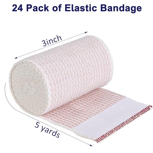 24 Pack Elastic Bandage Wrap 3” Bandage Wrap with Hook and Loop Closure on Both Ends Self Adhesive Bandage Wrap for Sports, Medical, and Injury Recovery - size: 3 Inch