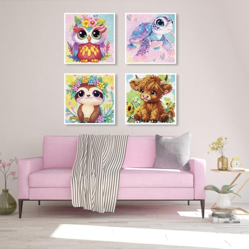 CCGUNANMAOYICC 4 Pieces Diamond Painting Kits for Adults – 5D Full Round Drill Crystal Gem Art with Cute Animal Patterns, Arts and Crafts for Beginners & Seniors, Ideal Gift for Home Wall Decor