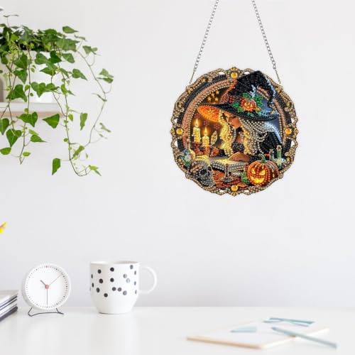 MAXBYE Gothic Wizard Diamond Art Painting Kits for Adults Beginners Hanging Pendent, DIY 5D Halloween Special Shaped Crystal Diamond Painting Kits Ornament for Home Wall Door Decor 8×8 Inch - color: XSL063