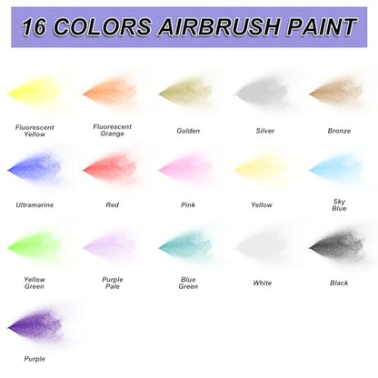 HOMY ARTY Airbrush Paint - 16 Colors with 2 Thinner - color: 16 Colors with 2 Thinner