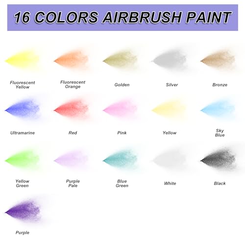 HOMY ARTY Airbrush Paint - 16 Colors with 2 Thinner - color: 16 Colors with 2 Thinner