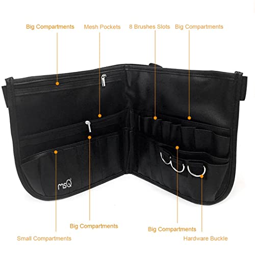 MSQ Makeup Brush Bag with Belt Multi Pocket Foldable Apron Pack Cosmetic Brush Pouch Holder Organizer with Adjustable Artist Belt Strap Best for Artist/Fashion Stylist(without brush)