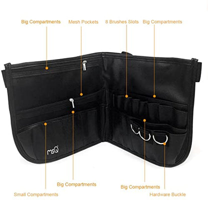 MSQ Makeup Brush Bag with Belt Multi Pocket Foldable Apron Pack Cosmetic Brush Pouch Holder Organizer with Adjustable Artist Belt Strap Best for Artist/Fashion Stylist(without brush)