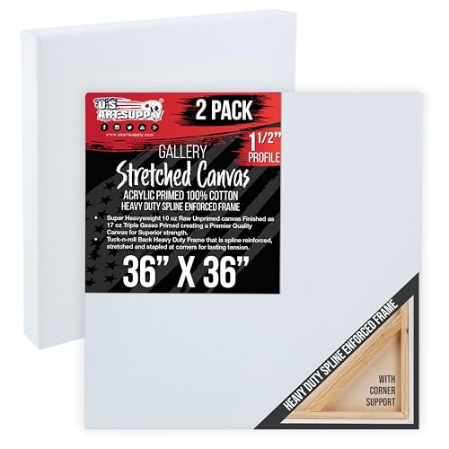 U.S. Art Supply 36"x36" Stretched Canvas for Painting, Gallery Depth 2-Pack - size: 36" x 36"