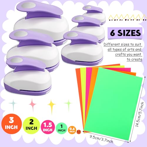 CHENGU 6 Pcs Circle Punch Set 3in/2in/1.5in/1in/0.6in/0.3in Scrapbook Hole Punchers Crafting with 10 Sticker Paper Round Cutter Scrapbook for Office Supplies DIY Albums Photos (Purple) - color: Purple, style: Circle