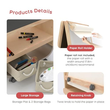 3-in-1 Kids Art Easel with Wheels - Height Adjustable, Dual-Sided Magnetic Chalkboard & Whiteboard, Storage Bags Included - Mobile Art Station for Children, 25"x21" Extra-Large Drawing Board - style: Rolling Easel