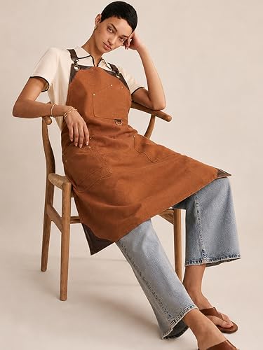Professional Work Apron for Men & Women – 100% Cotton with waterproof Membrane, Cross Back Straps - color: Oak Brown