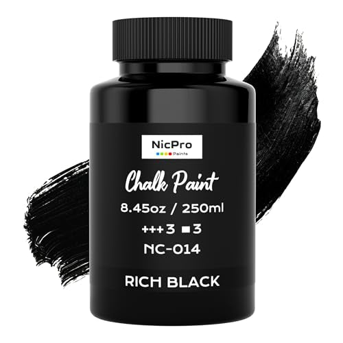 Nicpro All-in-One Black Chalk Paint for Furniture, 8.45 oz (250ml) Matte Finish Chalk Paint, Built-In Primer & Top Coat Milk Paint, Non-Toxic Furniture Paint for Wood, Metal, Home Decor - color: Black, size: 8.45 Fl Oz (Pack of 1)