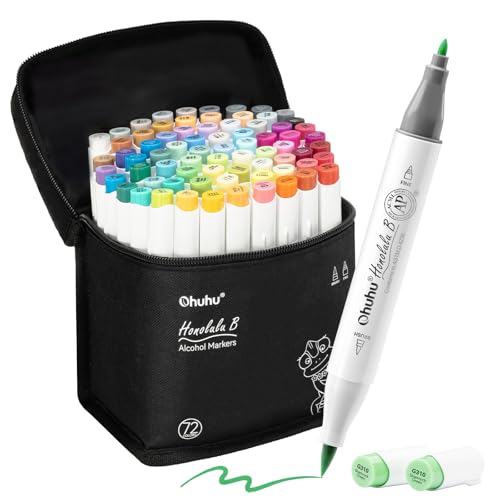 Ohuhu Alcohol Markers Brush Fine 72 Colors for Adults Coloring AP Certified - style: Fine & Brush