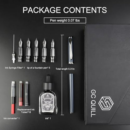 Calligraphy Fountain Pen Set - Includes 5 Nibs, Ink Bottle, Ink Refill Converter and 18 Cartridges, Fancy Pen for Women Men Gift - MU-25