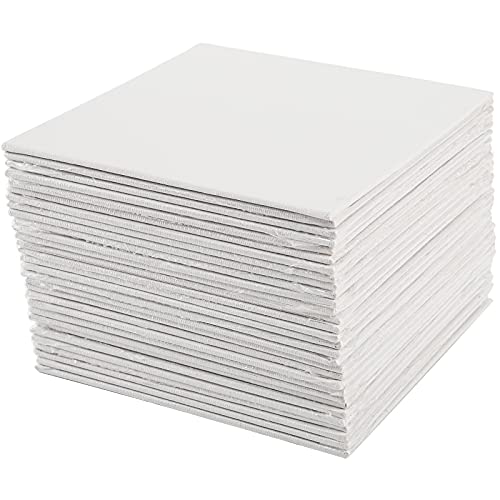 Tosnail 36 Packs 6" x 6" Artist Painting Canvas Panels White Blank Stretched Canvas Canvas Board Small Paint Canvases for Oil or Acrylic Painting Party