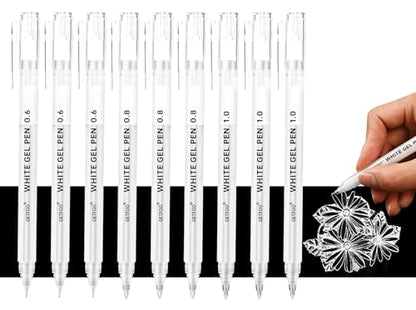 9 Pack White Gel Pens, 0.6/0.8/1.0mm Fine Point, Opaque Ink - size: 0.6/0.8/1.0mm