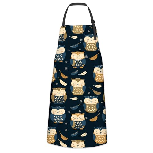 Adorable Owl Apron for Women Men, Cooking BBQ Chef Polyester Lightweight Playful Cartoon Bird Aprons with Pockets for Baking Kitchen Gardening Cleaning, Adjustable Neck Strap, 28×33inch - color: Owl31
