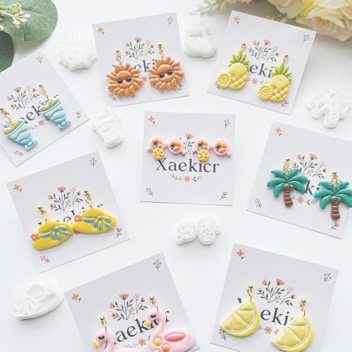 Summer Vibes Polymer Clay Cutters Set - 11pcs Vacation Shapes Including Palm Tree, Flamingo Float, Flip Flops, Surfboard & Smoothie for DIY Earring Jewelry, Soft Clay Crafts & Scrapbooking - color: U color