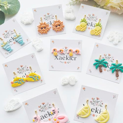 Summer Vibes Polymer Clay Cutters Set - 11pcs Vacation Shapes Including Palm Tree, Flamingo Float, Flip Flops, Surfboard & Smoothie for DIY Earring Jewelry, Soft Clay Crafts & Scrapbooking - color: U color