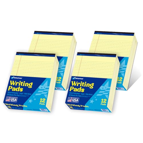 WritePads Legal Pad, 8.5 x 11, Wide Ruled, Canary Paper, 48-Pack, 50 Sheets Per Pad, Micro-Perforated Notepad, Made in USA - size: 8.5x11 Inch-Canary, style: 48 PACK