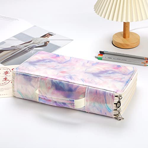 300 Slots Pencil Case 4-Layer Zipped Holder w/Handle - color: Marble-Purple, size: 300