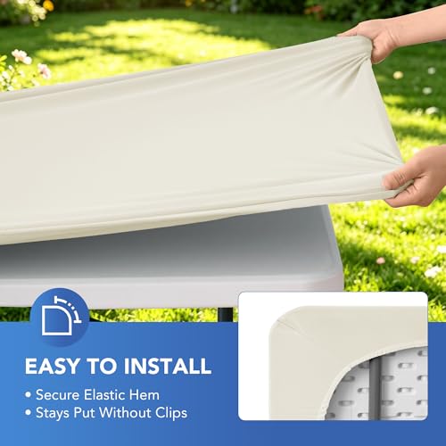Card Table Covers Square Fitted Elastic Table Cloth-2 Pack Cream 34x34 Inch | Spandex Stretch Windproof Washable Folding Card Tablecloths-Small Topper Outdoor Camping Dining Patio Kitchen Banquet Party - color: Cream, size: 34'' x 34'' | 2 Pack