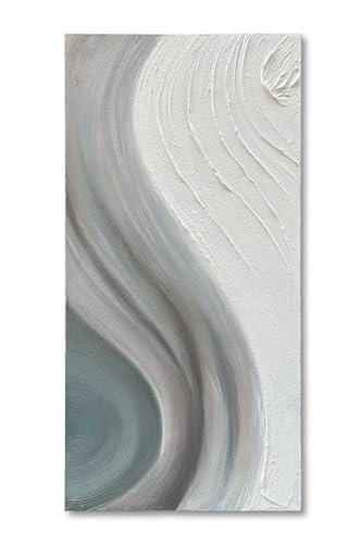 Art Hand-Painted White and Grey Gradient Texture Abstract Oil Painting, 48x24-inch Vertical Canvas Painting, Home and Office Wall Decoration Art - color: Yi114