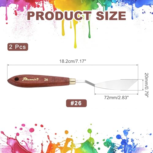 MECCANIXITY Pack of 2 Palette Knife No.26, 7.2" Long with Stainless Steel Flexible Spatula Pallet Knife and Wood Handle for Scraping, Mixing, Oil Acrylic Painting Canvas - style: No.26