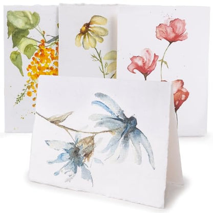 WANDERINGS Handmade Deckle Edge Blank Greeting Cards & Envelopes with Flower Art - 300 GSM Paper – 20 Cards for Invitations, Thank Yous, Get Well and Birthday Cards – 5" x 7" - color: Flower Art