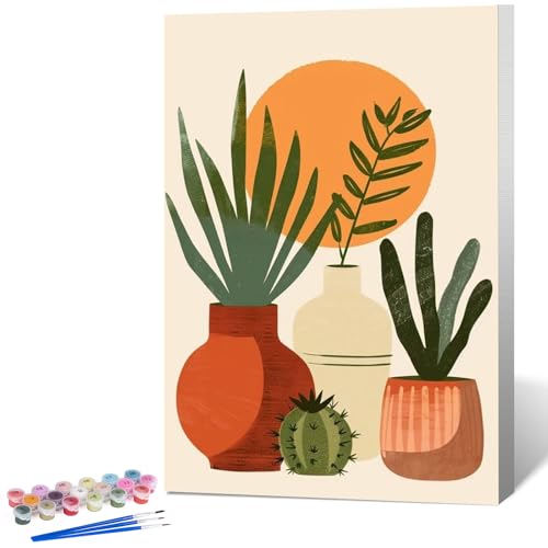 Easy Plant Framed Paint by Numbers Kit for Adults Beginner 8x12 Inch | For Adults & Kids Ages 8-12, DIY Acrylic Painting, Simple Paint by Numbers with frame, Stress Relief Home Wall Decor Gifts - color: LOP1202, size: 8x12 Inch