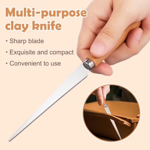 FAVOMOTO 2Pcs Fettling Knife for Clay Wooden Handle Pottery Trimming Tool for Ceramic Repair Sculpture Carving Art Tool for Modeling Ceramics and Pottery Projects 8.26 in