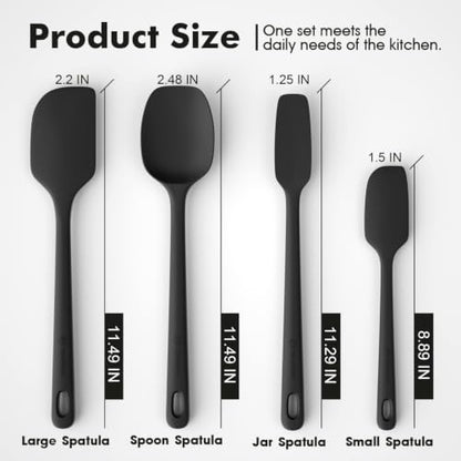 ChefAide 4 Pieces Silicone Spatula Set, Food Grade Rubber Spatula, Upgrade Strong Handle with Ergonomic Grip, Heat Resistant Up to 600°F for Nonstick Cookware, Cooking Baking Mixing, Black (SP4) - color: Black, size: 4 pieces
