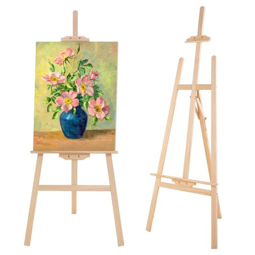 Adjustable Wooden Easel Stand for Painting&Display, Natural | Folding Art Easel for Display, Drawing, Wedding Sign and Poster, Suitable for Kids and Adults, Holds Up to 42" - style: Natural -1 Pack