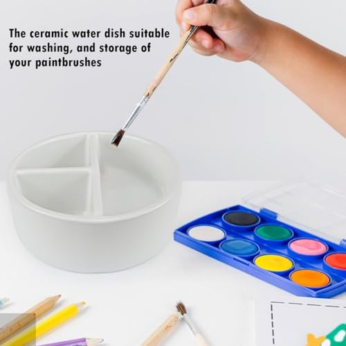 Ceramic Brush Wash Bowl,Mixing Tray,3 Slot Palette,Porcelain Watercolor Painting Dish for Painting, White