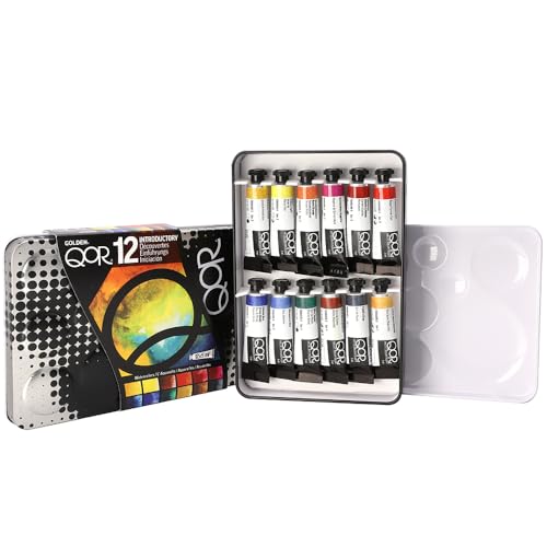 QoR Introductory 12 Set by GOLDEN, 12 x 5 ml tubes, Professional Watercolor Paint Set