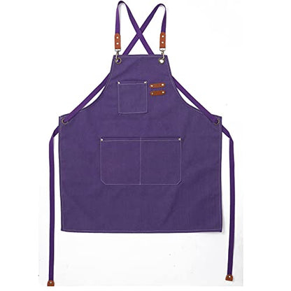 Kids Apron for Girls and Boys Heavy Duty Apron with Pockets and Adjustable Cross back Strap - color: Purple
